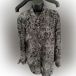 Beautiful Jones NY grey, white and black Blouse Top Shirt size XL